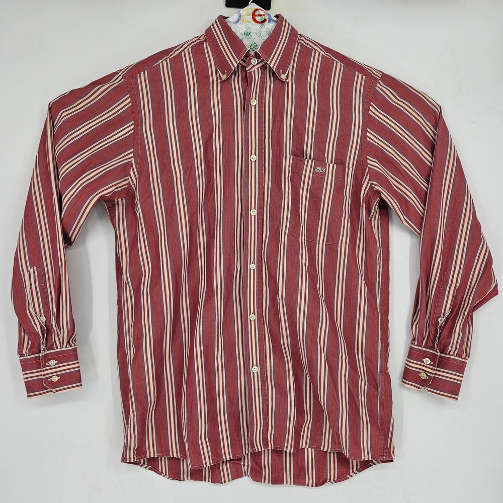 Lacoste Shirt Mens 30 Small Button Down Striped Long Sleeve Casual FLAWS